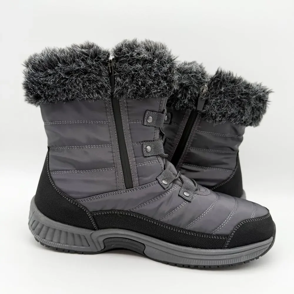 Orthofeet Womens Alps Snow Boots US 10 WIDE Grey Black Waterproof NWOB